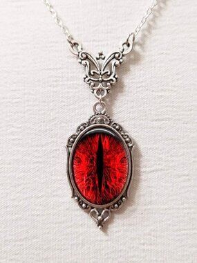 Halloween Gothic Red Dragon Eye Pendant Necklace
